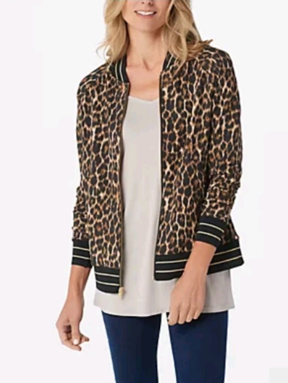 Lisa Rinna Collection Leopard-Print Bomber Jacket in Brown and Black XL